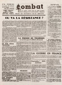 Giornale COMBAT - numero 54 - febbraio 1944 - organo dei movimenti di resistenza uniti. (giornale clandestino) - Dove andrà la resistenza da French School