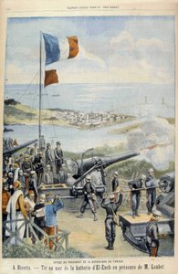 Viaggio del Presidente della Repubblica in Tunisia: a Biserta, tiro a mare dalla batteria di El-Ench alla presenza di Mr Loubet - in "Le Peute Parisien" del 03/05/1903