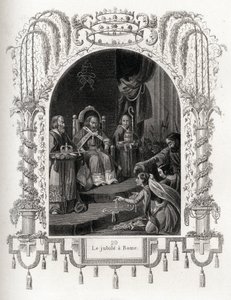 Giubileo a Roma nel 1450, durante il pontificato di Niccolò V. Incisione per illustrare Histoire des popes di Maurice Lachatre, librairie du progres, Parigi.