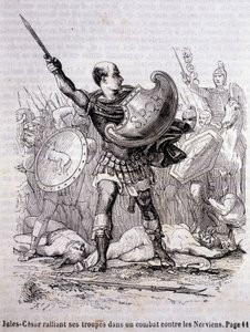 Giulio Cesare raduna le sue truppe in una lotta contro i Nervi - in "Histoire de France" di L.-P. Anquetil da French School