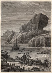 Isole Kerguelen. Illustrazione per I Grandi Navigatori del XVIII Secolo di Jules Verne - James Cook alle Isole Kerguelen nel 1776 (arcipelago di Kerguelen o Isole della Desolazione) - in 
