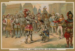 Re Carlo I di Francia nominato cavaliere da Chevalier de Bayard dopo la battaglia di Marignano, 1515