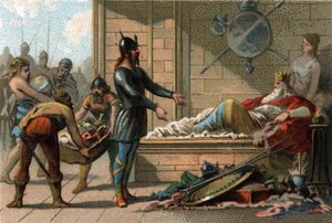 Re Clodoveo III detto Il Fannullone, re di Francia dal 691 al 695. Cromolitografia intorno al 1890 da French School