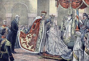 Il re Ferdinando I di Romania incorona la sua regina da French School