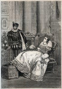 Re Enrico II (1519-1559) e Diana di Poitiers (1499-1566) - Enrico II di Francia e Diana di Poitiers - incisione da 