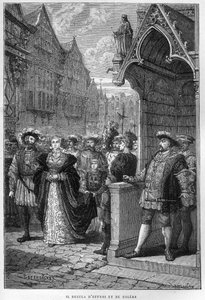 Re Enrico VIII (1491-1547) vede Anna di Cleves (1515-1557) - incisione da 