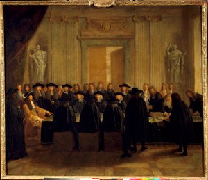 Re Luigi XIV (1638-1715) che tiene i sigilli alla presenza dei Consiglieri di Stato e del Maestro delle Richieste mentre lui stesso ricopriva l