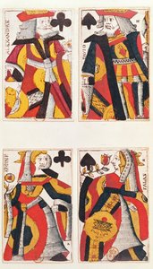 Re e Regina che giocano a carte (incisione colorata su legno) da French School