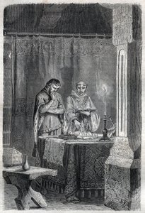 Re di Francia Carlo V il Saggio (1338 - 1380) consulta gli indovini. Incisione in 