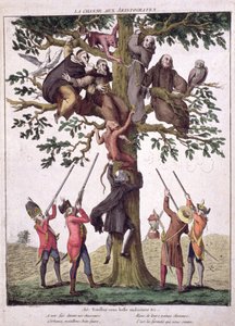 La caccia agli aristocratici, caricatura anti-royalista, c.1792 da French School