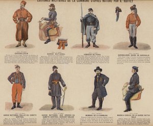 La Comune di Parigi, Costumi Militari della Comune di A Raffet (litografia a colori) da French School