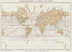 La pressione atmosferica sulla superficie del globo terrestre (litografia a colori)
