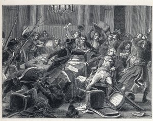 Il Terrore durante la Rivoluzione Francese: arresto di Maximilien de Robespierre (1758-1794) e dei suoi sostenitori riuniti all
