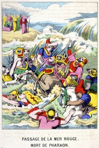 La morte del Faraone al passaggio del Mar Rosso - in "Vita di Mosè", ed. Olivier Pinot, Epinal, fine XIX secolo