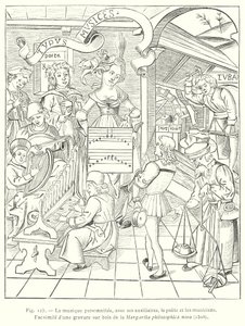 La musica personificata, con i suoi ausiliari, il poeta e i musicisti (incisione) da French School