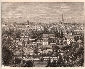 La città di Mulhouse (Haut-Rhin) - incisione in 