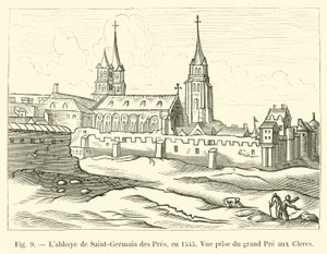 Abbazia di Saint-Germain des Pres, nel 1545, vista dal grande Pre aux Clercs da French School