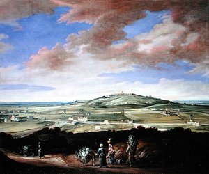 Paesaggio con una città su una collina da French School