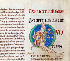 Ultimo giudizio Cristo accoglie Giobbe lettera "Q" (lettrine). Miniatura dal manoscritto "Moralia in Job", dall