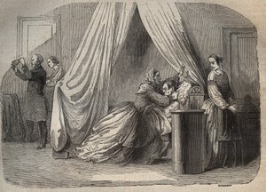 Ultimi momenti di Charles Lafarge (1811-1840), marito di Marie Fortunée Capelle, Marie Lafarge (Madame) (1816-1852) criminale francese - Incisione in "Cause celebri di tutti i popoli" di Armand Fouquier (1817-18?) 1858-1867 - collezione privata