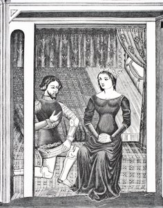 Lancillotto e Ginevra, da una miniatura di un manoscritto del XIV secolo, da Scienza e Letteratura nel Medioevo di Paul Lacroix, pub. Londra 1878 da French School