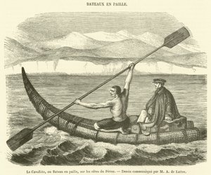 Il Cavallito, o barca di paglia, sulle coste del Perù da French School