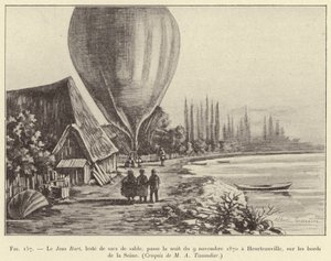 Le Jean Bart, carico di sacchi di sabbia, passa la notte del 9 novembre 1870 a Heurteauville, sulle rive della Senna da French School