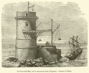 Il Faro di Ar-Men, sulla scogliera di Sein, Finistère da French School