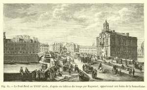 Le Pont-Neuf nel XVIII secolo, da un dipinto del tempo di Raguenet, appartenente ai bagni della Samaritaine da French School