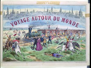 Le Voyage Autour du Monde, copertina di una scatola per un gioco basato su Il Giro del Mondo in 80 Giorni di Jules Verne (1828-1905)