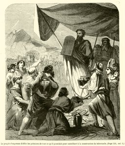 Il popolo si affrettò a offrire le primizie di tutto ciò che possedeva per contribuire alla costruzione del tabernacolo da French School