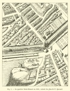 Il quartiere Saint-Honoré nel 1608, estratto dal piano di F Quesnel da French School