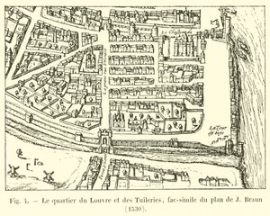 Il quartiere del Louvre e delle Tuileries, fac-simile del piano di J. Braun, 1530 da French School