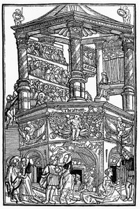 Il teatro nel Medioevo: vista su un teatro e il pubblico - di Terenzio di Jean Trechsel, ed. a Lione da French School