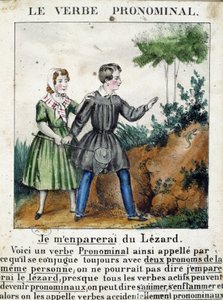 Lezione sui verbi pronominali. In "La grammaire en images", album di fogli, circa 1850 da French School