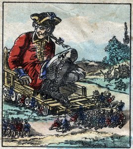 Lemuel Gulliver, prigioniero, viene trasportato su un carro trainato dai Lillipuziani. Illustrazione per "I viaggi di Gulliver" di Jonathan Swift (1667-1745). Imaging Epinal fine XIX secolo