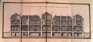 Sezione longitudinale del Château de Petit-Bourg, che mostra la suite di stanze del Re e della Regina