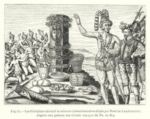 I Floridiani adorano la colonna commemorativa eretta da René de Laudonnière; secondo un