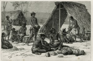 Gli indiani Galibis (o Kalinas) che fanno ceramiche, incisione di D.Maillart, per illustrare il viaggio di esplorazione nell