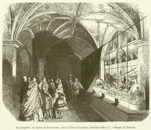 Le Regalia, o Gioielli della corona, nella Torre di Londra, sala antica (incisione) da French School
