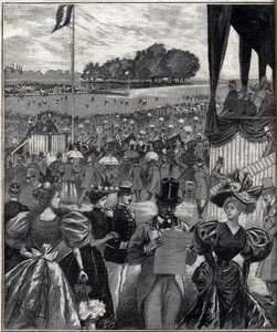Le corse di Lione - dopo il gran premio - incisione in "Le Progres illustré" del 1895 da French School