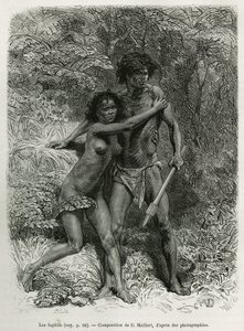 Le fuggitive aborigene, incisione da un disegno di D. Maillart, per illustrare la storia sei mesi in Australia, di Désiré Charnay, una missione assegnata dal Ministero dell