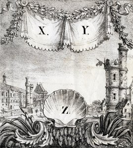 Lettere X, Y e Z: Parigi nel 1500 - "Alphabet Picturesque des Monumens de Paris" c.1840 (incisione) da French School