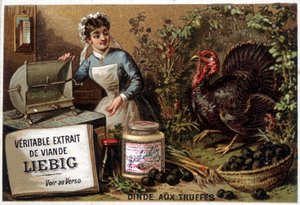 Ricette Liébig: tacchino con tartufi - cromolitografia Liébig da French School