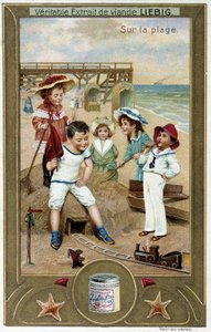 Serie di cromolitografie Liebig "Gioco da spiaggia" di bambini. sd. XIX secolo da French School
