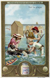 Serie di cromolitografie Liebig "Gioco da spiaggia" di bambini. sd. XIX secolo da French School