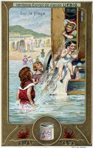 Serie di cromolitografie Liebig Giochi sulla spiaggia dei bambini. XIX secolo da French School