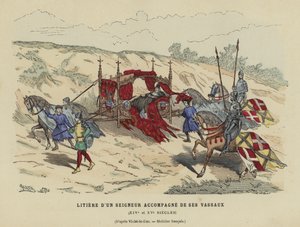 Lettiga di un nobile accompagnato dai suoi vassalli, XIV o XV secolo da French School