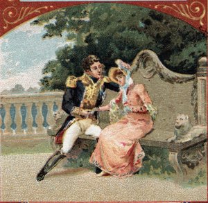 Louis Alexandre Berthier (1753-1815), Principe di Wagram, con Madame Visconti, la sua amante, al Castello di Grosbois. Cromolitografia della fine del XIX secolo da French School