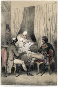 Louis Antoine Fauvelet de Bourienne (1769-1834), diplomatico e amministratore francese, e il generale Napoleone Bonaparte (1769-1821) chiedono denaro a un vecchio capitalista malato per la campagna d